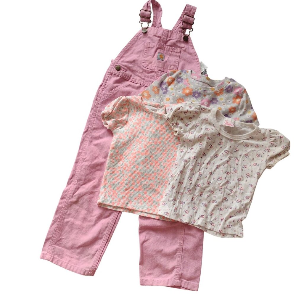 Carhartt Pink Toddler Overalls 3T w 3 Tees Outdoor Durable Workwear - Picture 13 of 13